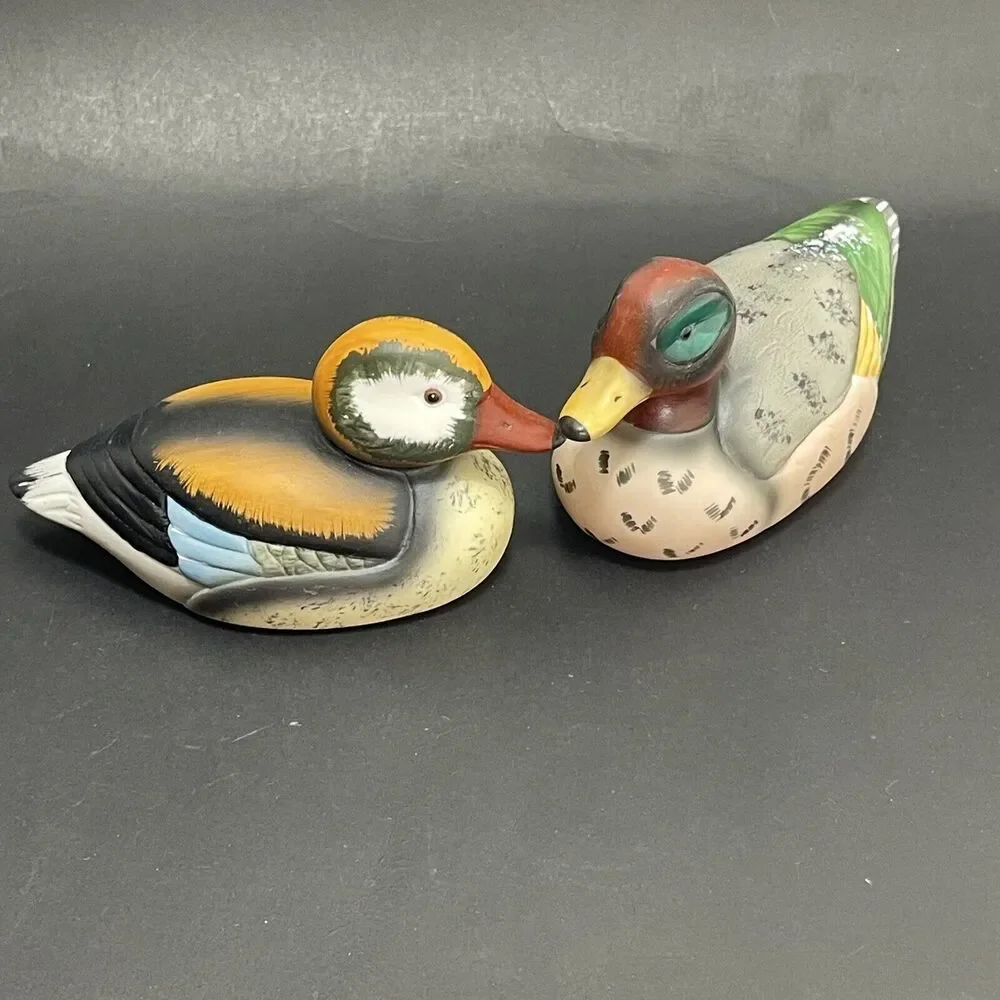 Pair Vintage Enesco Porcelain Decoy Ducks Mallard 1984 1985 Set Of 2
